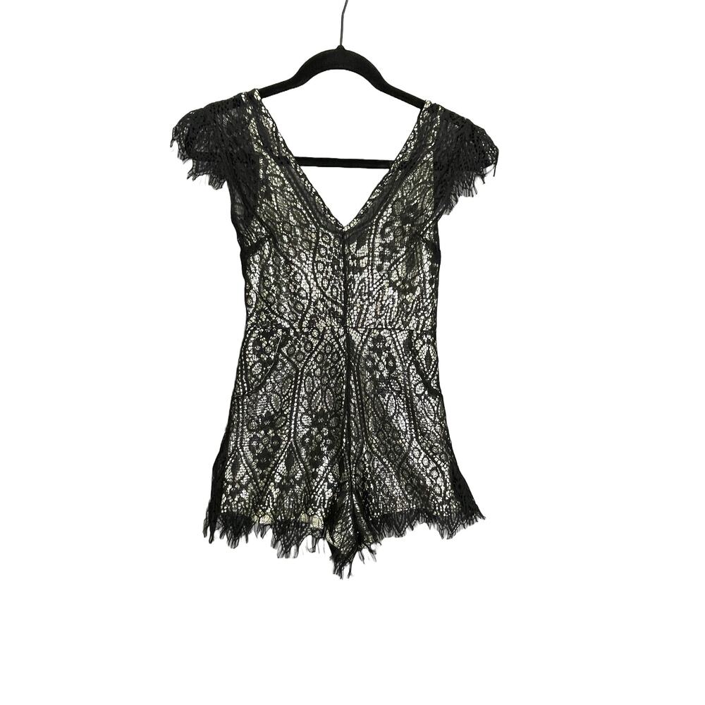 NEW Black‎ Lace & Metallic Silver Romper Women's Size XS Y2K Glam Statement